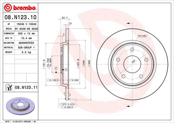 Brembo 08.N123.10 - Гальмівний диск autozip.com.ua