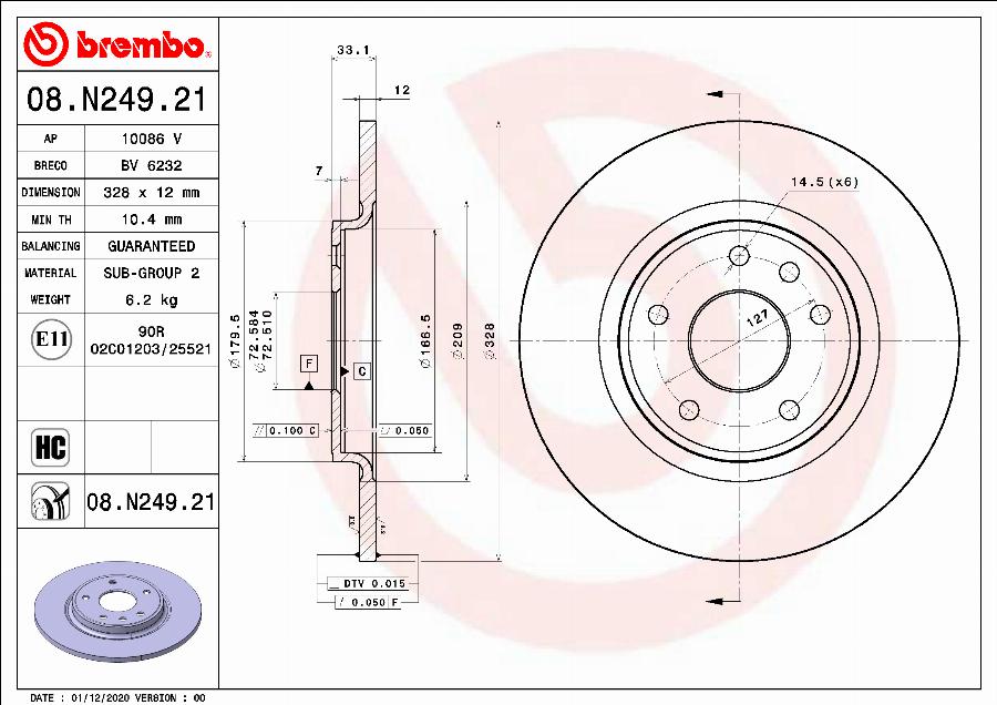 Brembo 08.N249.21 - Гальмівний диск autozip.com.ua