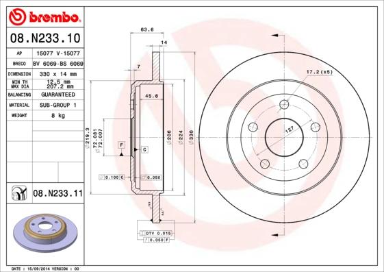 Brembo 08.N233.11 - Гальмівний диск autozip.com.ua