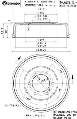 Brembo 14.A676.10 - Гальмівний барабан autozip.com.ua