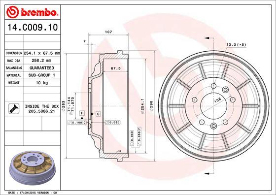 Brembo 14.C009.10 - Гальмівний барабан autozip.com.ua