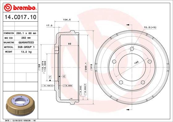 Brembo 14.C017.10 - Гальмівний барабан autozip.com.ua