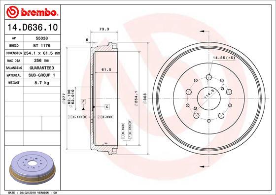 Brembo 14.D636.10 - Гальмівний барабан autozip.com.ua