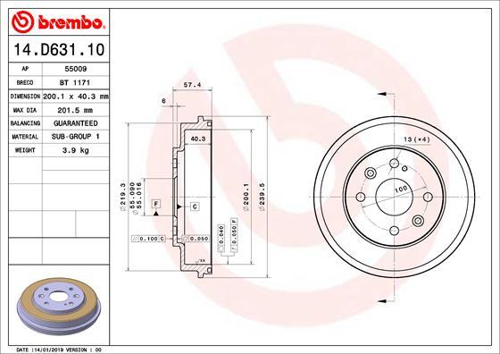 Brembo 14.D631.10 - Гальмівний барабан autozip.com.ua