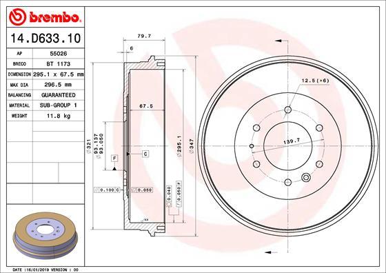 Brembo 14.D633.10 - Гальмівний барабан autozip.com.ua