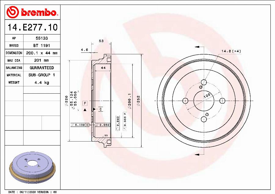 Brembo 14.E277.10 - Гальмівний барабан autozip.com.ua