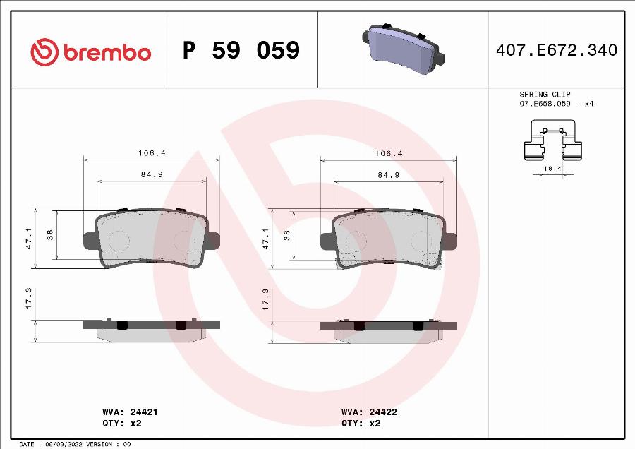 Brembo P 59 059 - Гальмівні колодки, дискові гальма autozip.com.ua
