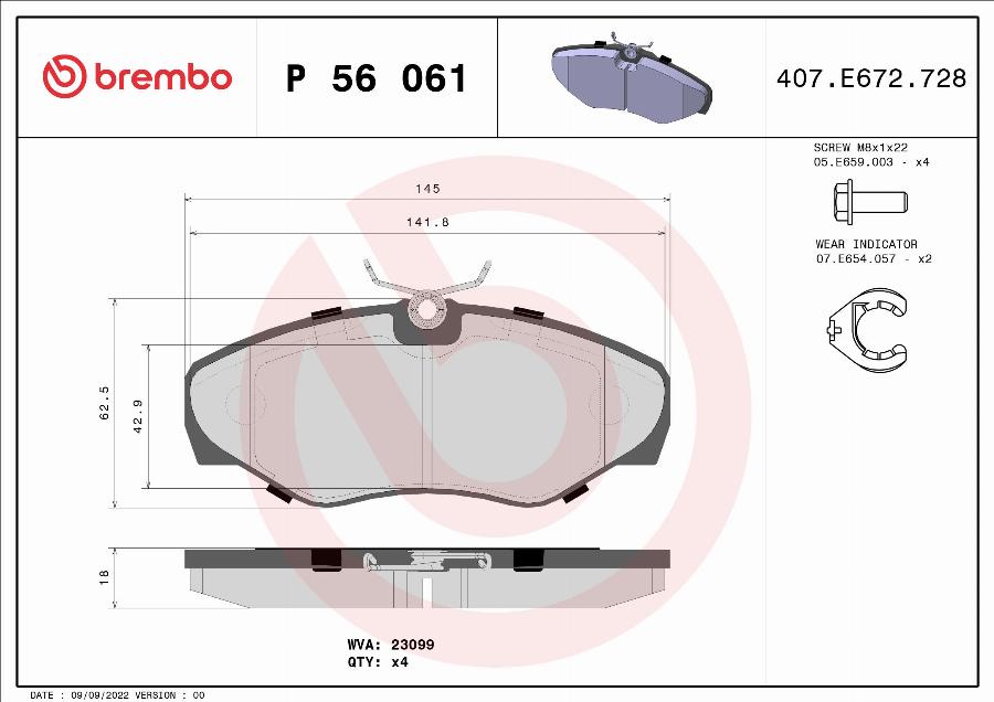 Brembo P 56 061 - Гальмівні колодки, дискові гальма autozip.com.ua