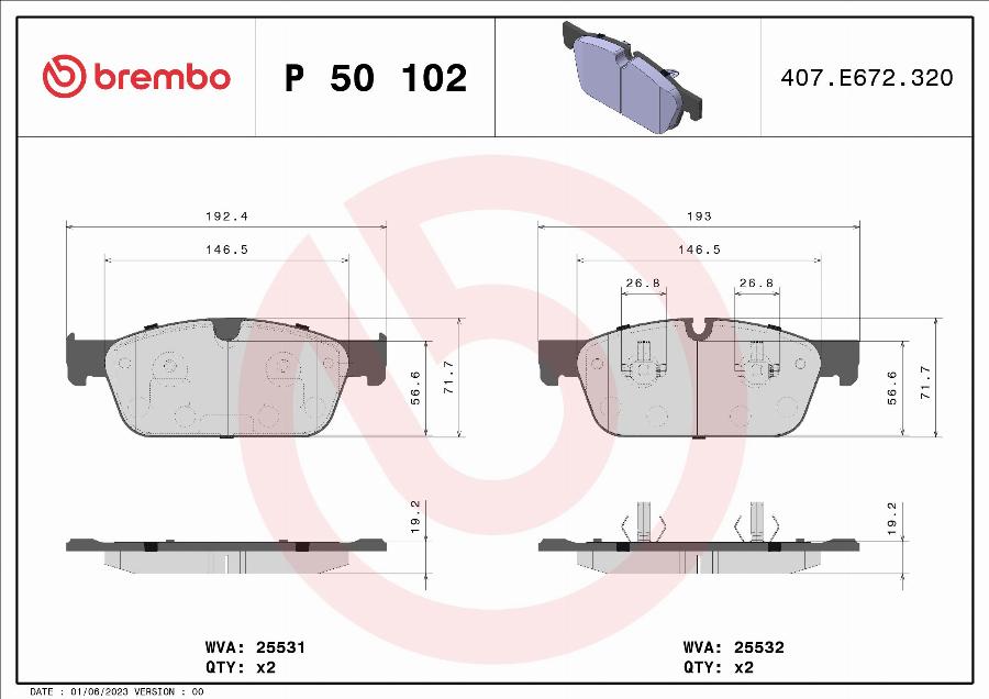 Brembo P 50 102 - Гальмівні колодки, дискові гальма autozip.com.ua