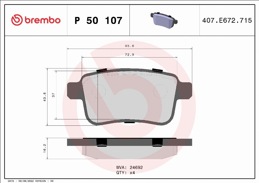 Brembo P 50 107 - Гальмівні колодки, дискові гальма autozip.com.ua