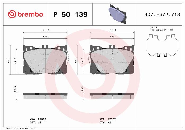 Brembo P 50 139 - Гальмівні колодки, дискові гальма autozip.com.ua