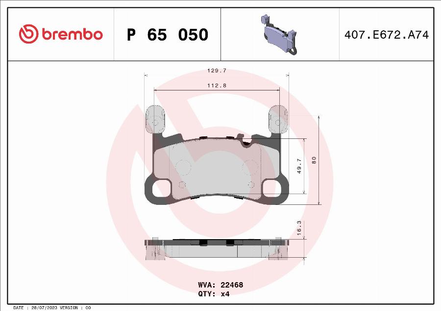 Brembo P 65 050 - Гальмівні колодки, дискові гальма autozip.com.ua