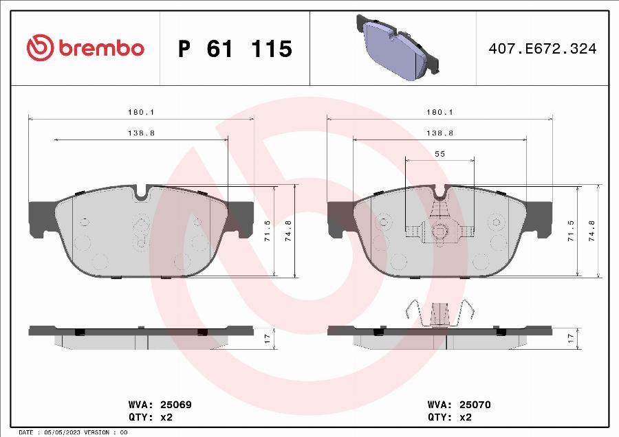 Brembo P 61 115 - Гальмівні колодки, дискові гальма autozip.com.ua
