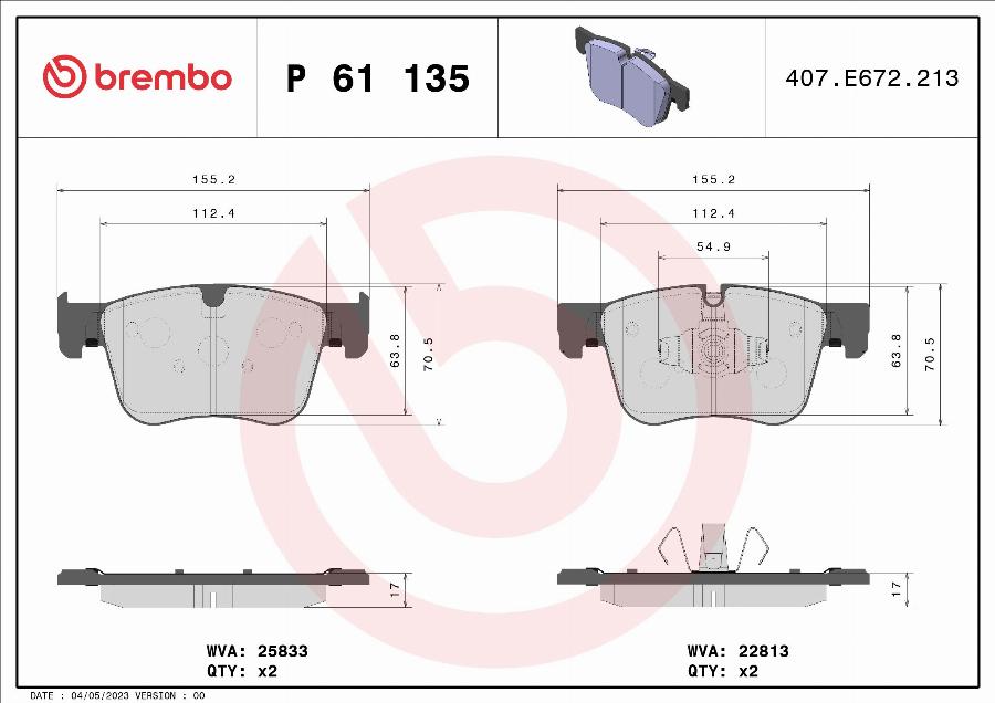 Brembo P 61 135 - Гальмівні колодки, дискові гальма autozip.com.ua