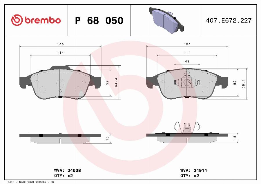 Brembo P 68 050 - Гальмівні колодки, дискові гальма autozip.com.ua