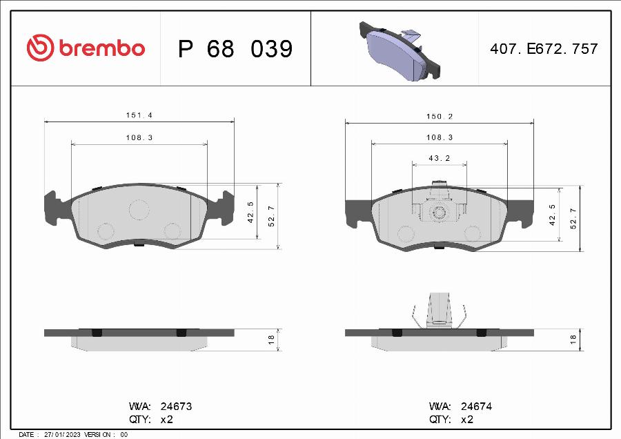 Brembo P 68 039 - Гальмівні колодки, дискові гальма autozip.com.ua