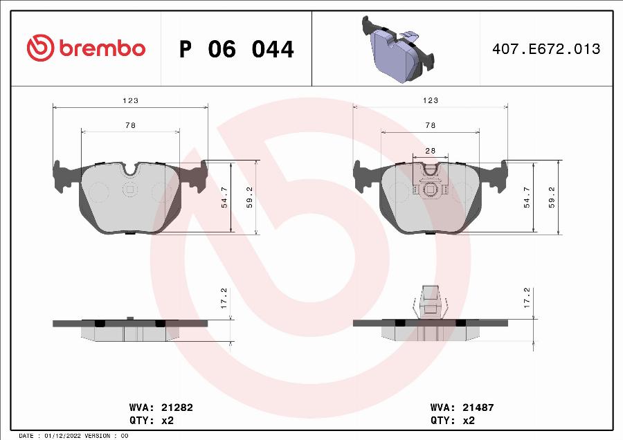 Brembo P 06 044 - Гальмівні колодки, дискові гальма autozip.com.ua