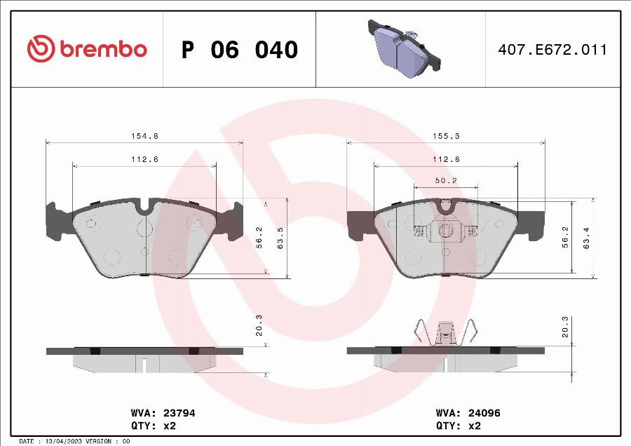 Brembo P 06 040 - Гальмівні колодки, дискові гальма autozip.com.ua