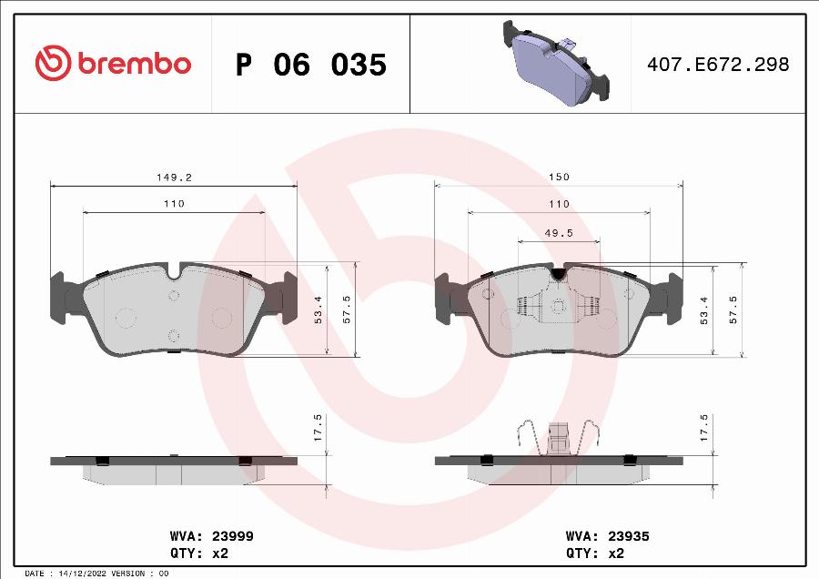 Brembo P 06 035 - Гальмівні колодки, дискові гальма autozip.com.ua