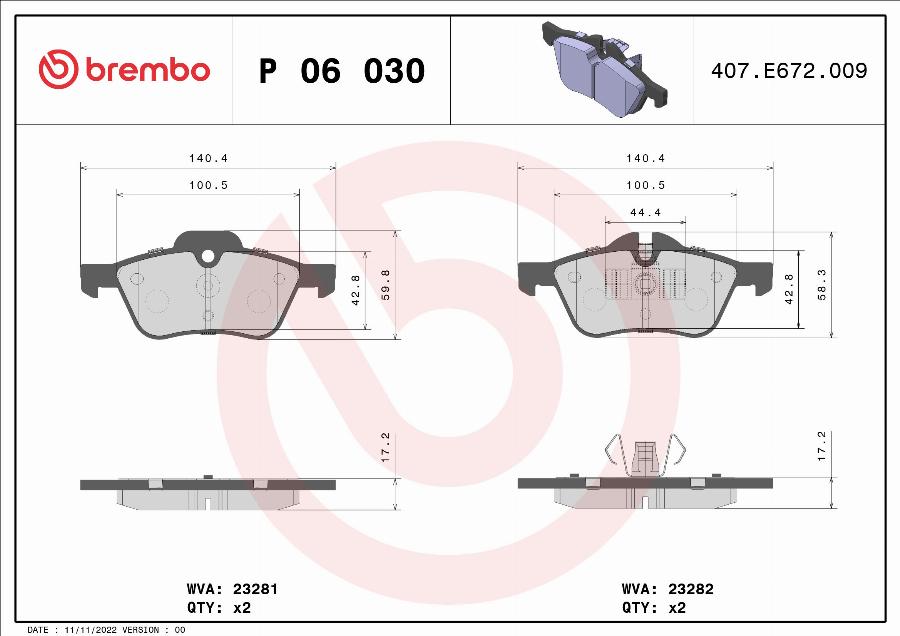 Brembo P 06 030 - Гальмівні колодки, дискові гальма autozip.com.ua