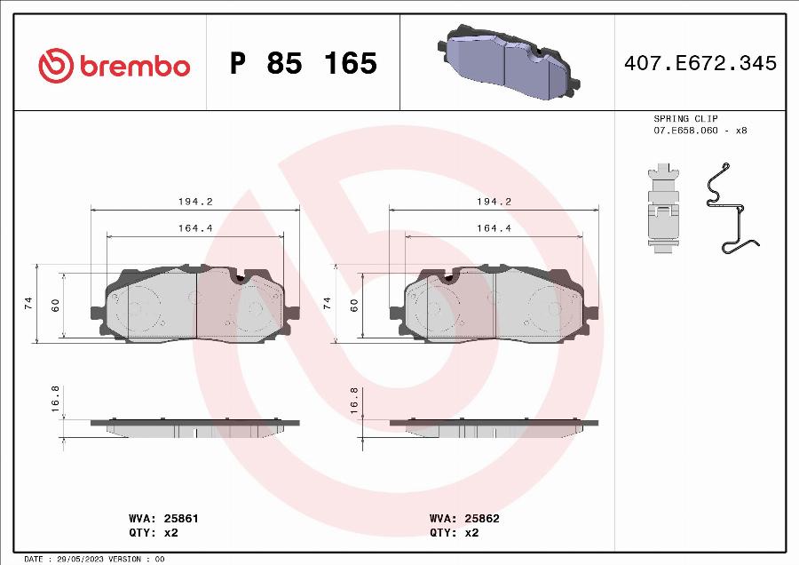 Brembo P 85 165 - Гальмівні колодки, дискові гальма autozip.com.ua