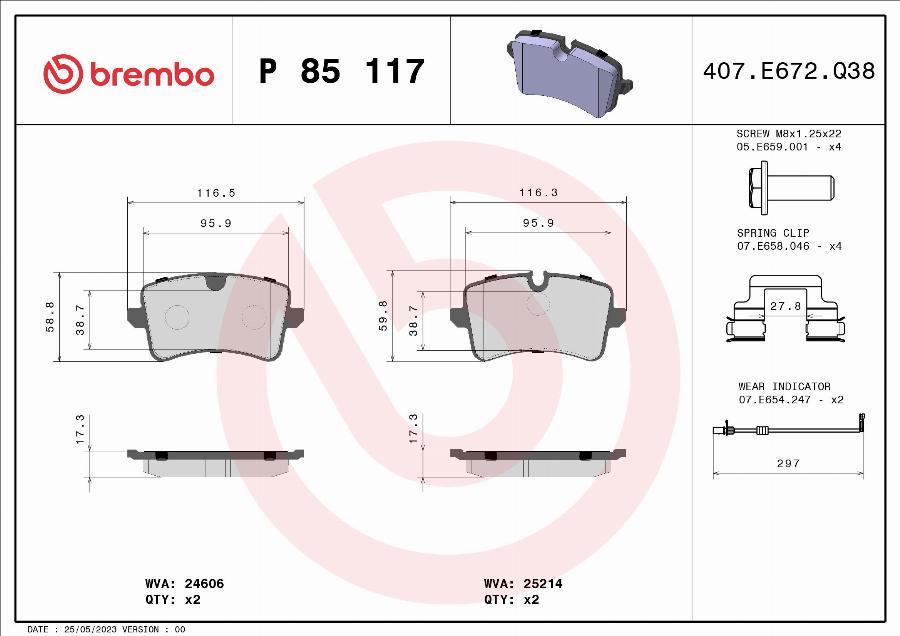 Brembo P 85 117 - Гальмівні колодки, дискові гальма autozip.com.ua