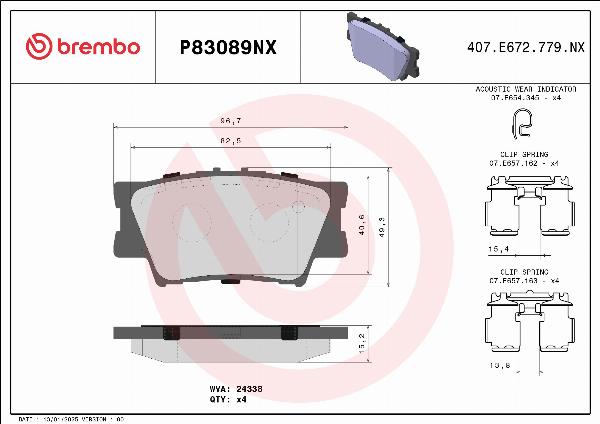 Brembo P83089NX - Гальмівні колодки, дискові гальма autozip.com.ua