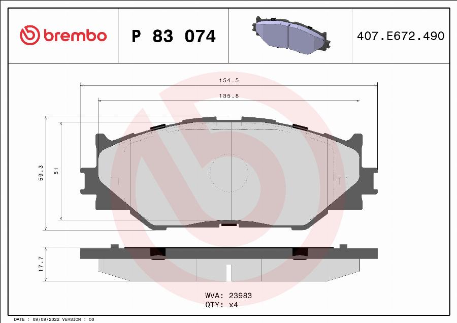 Brembo P 83 074 - Гальмівні колодки, дискові гальма autozip.com.ua