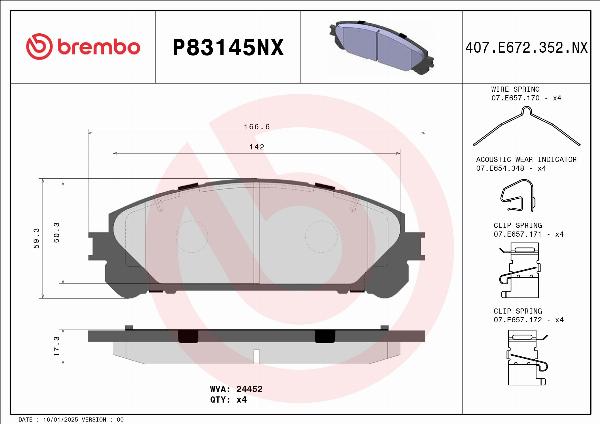 Brembo P83145NX - Гальмівні колодки, дискові гальма autozip.com.ua