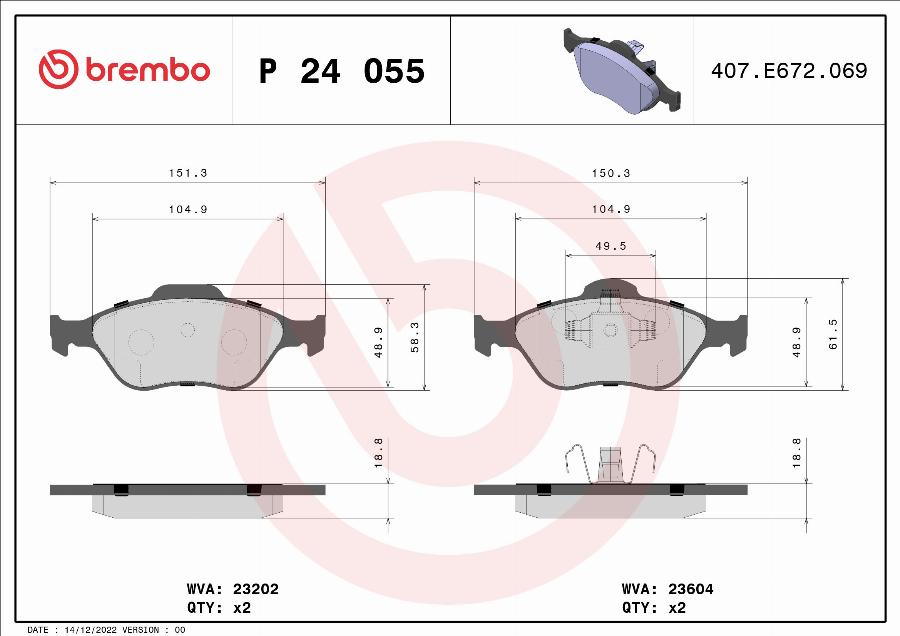 Brembo P 24 055 - Гальмівні колодки, дискові гальма autozip.com.ua