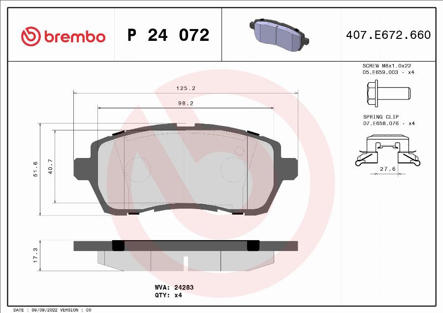 Brembo P 24 072 - Гальмівні колодки, дискові гальма autozip.com.ua