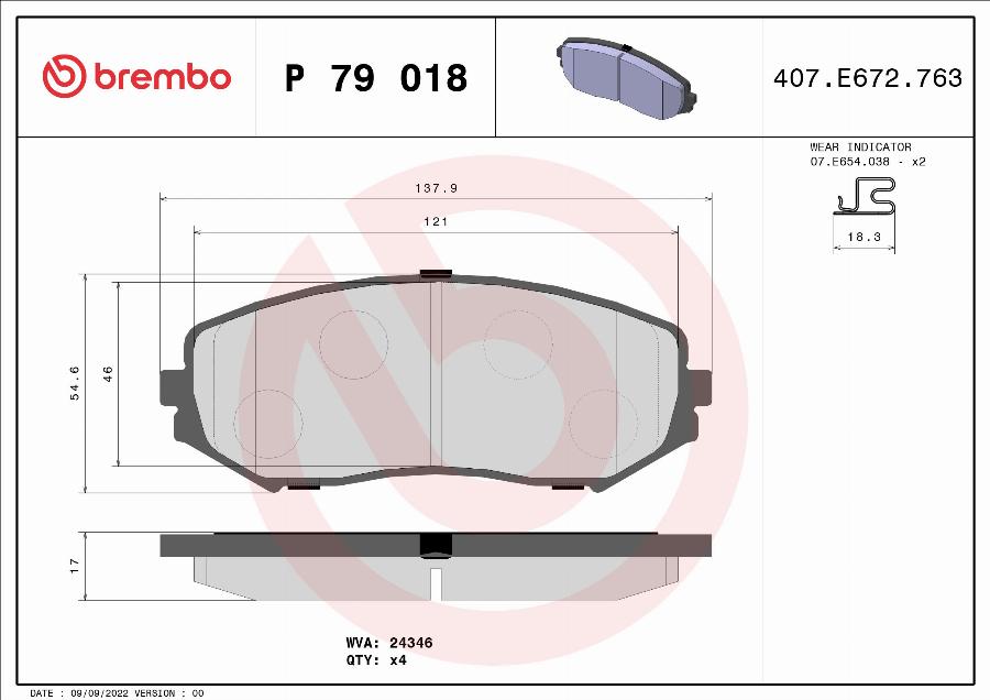 Brembo P 79 018 - Гальмівні колодки, дискові гальма autozip.com.ua