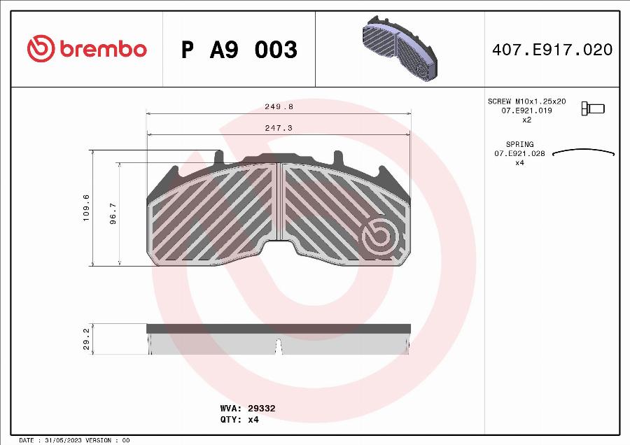Brembo P A9 003 - Гальмівні колодки, дискові гальма autozip.com.ua