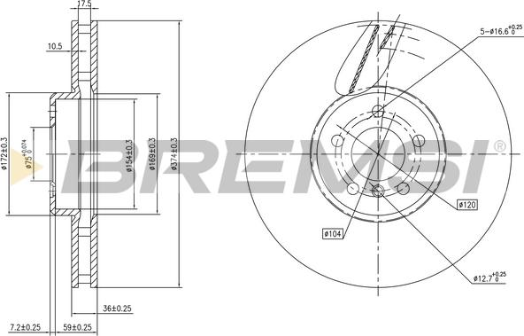 Bremsi CD8619VLS - Гальмівний диск autozip.com.ua