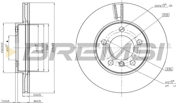 Bremsi CD8122V - Гальмівний диск autozip.com.ua