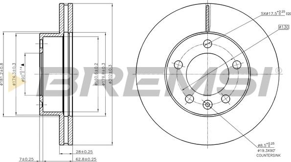 Bremsi CD7974V - Гальмівний диск autozip.com.ua