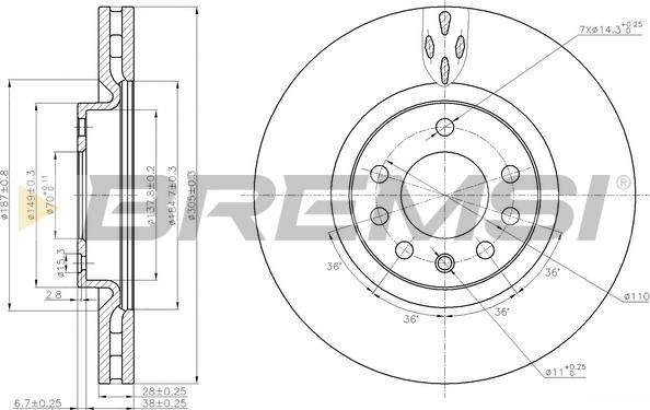 Bremsi CD7512V - Гальмівний диск autozip.com.ua