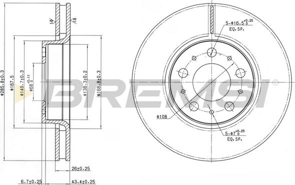 Bremsi CD7163V - Гальмівний диск autozip.com.ua