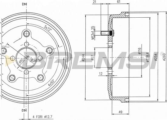 Bremsi CR5521 - Гальмівний барабан autozip.com.ua