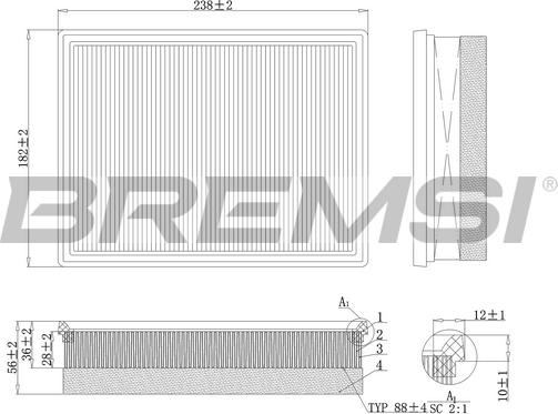 Bremsi FA0557 - Повітряний фільтр autozip.com.ua