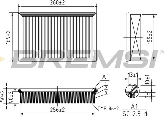 Bremsi FA0569 - Повітряний фільтр autozip.com.ua