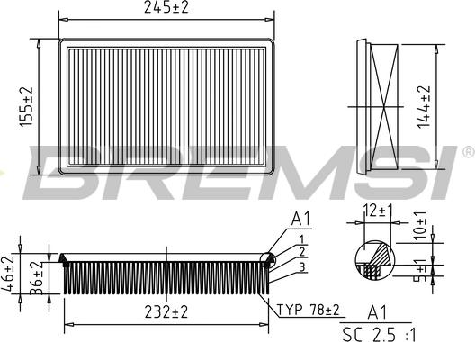 Bremsi FA0565 - Повітряний фільтр autozip.com.ua
