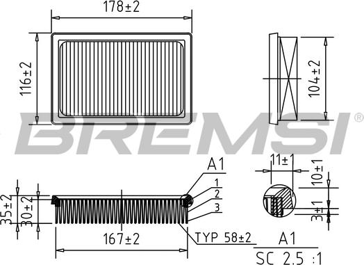 Bremsi FA0561 - Повітряний фільтр autozip.com.ua