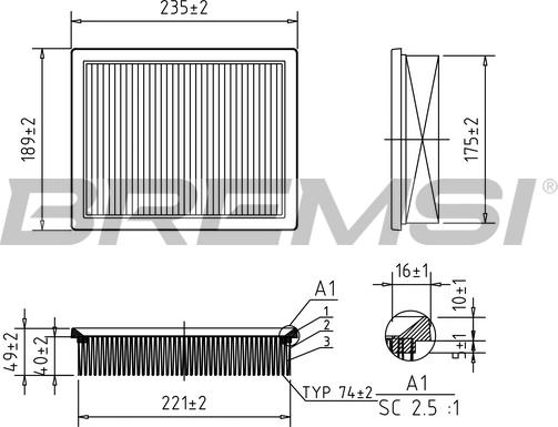 Bremsi FA0571 - Повітряний фільтр autozip.com.ua
