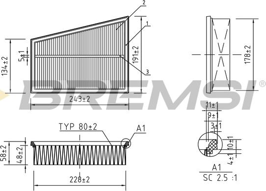 Bremsi FA0122 - Повітряний фільтр autozip.com.ua