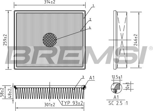 Bremsi FA1592 - Повітряний фільтр autozip.com.ua