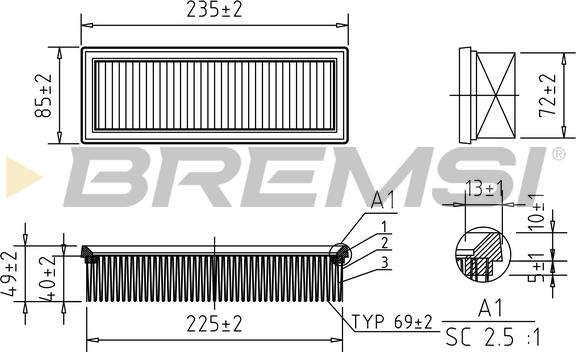 Bremsi FA1640 - Повітряний фільтр autozip.com.ua