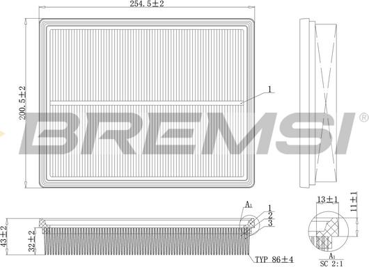 Bremsi FA1188 - Повітряний фільтр autozip.com.ua