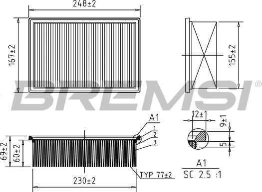 Bremsi FA1349 - Повітряний фільтр autozip.com.ua