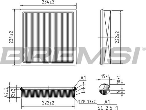 Bremsi FA1384 - Повітряний фільтр autozip.com.ua